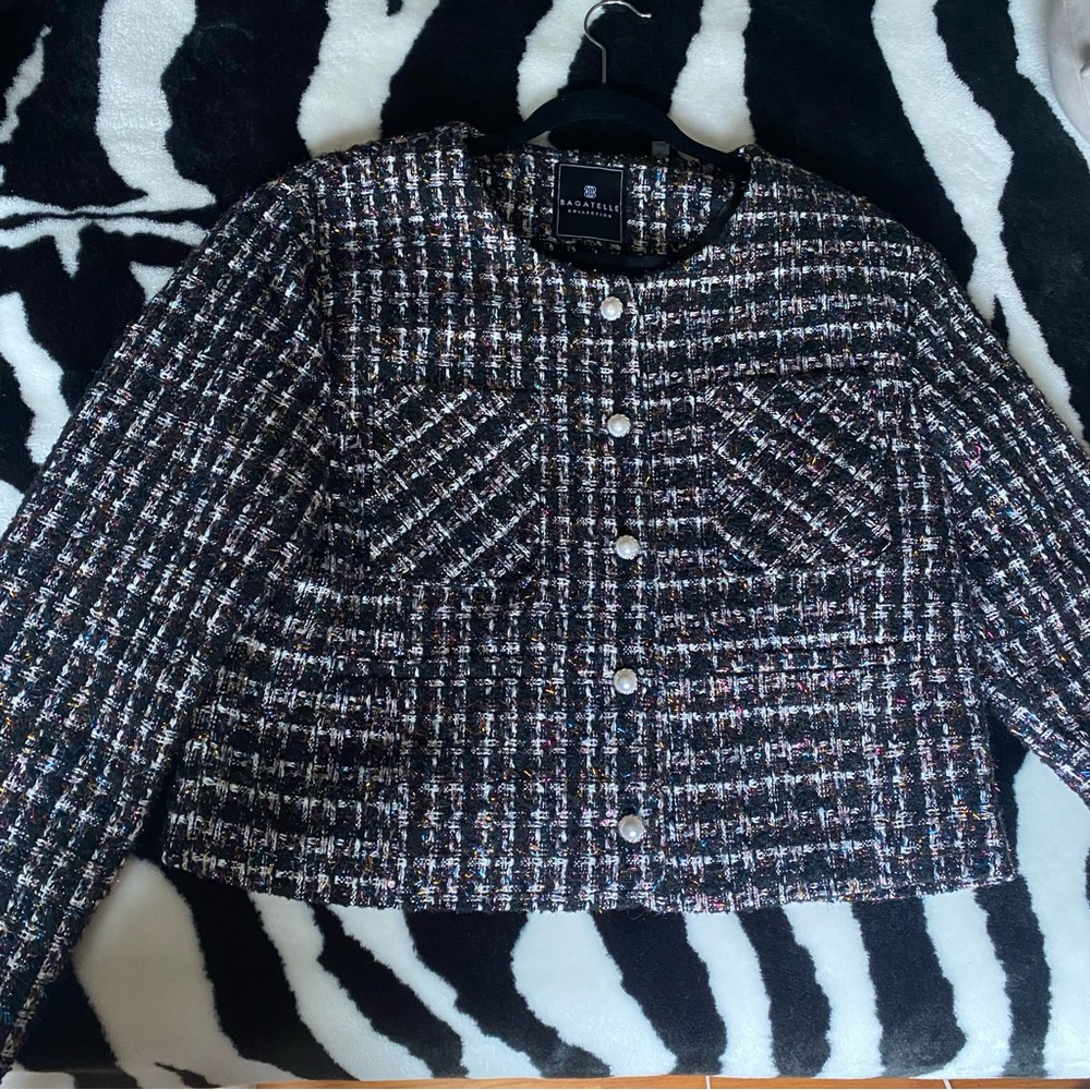 Bagatelle Collection Tweed Sparkle Thread Jacket Blazer Pearl Buttons Size XL